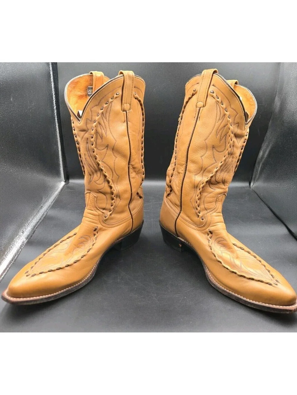 Dan Post Albany Bucklace Whipstitch Cowboy Boots Tan Leather Sz 11 1/2 D Rodeo